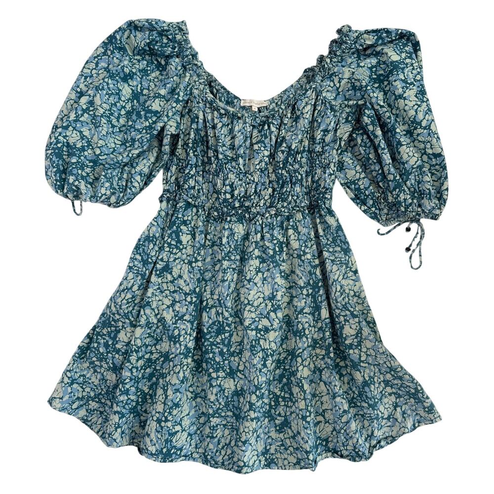 House of Harlow 1960 Blue Cotton Puff Sleeve cottagecore boho Mini Dress XL